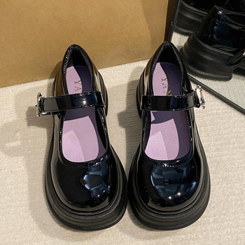 Loafers cu vârf rotund, partea superioară din piele sintetică, platformă 3–5 cm, design slip-on, stil coreean