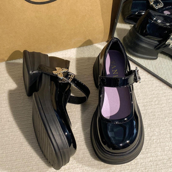 Loafers cu vârf rotund, partea superioară din piele sintetică, platformă 3–5 cm, design slip-on, stil coreean