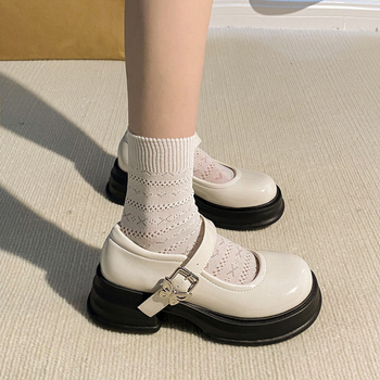 Loafers cu vârf rotund, partea superioară din piele sintetică, platformă 3–5 cm, design slip-on, stil coreean