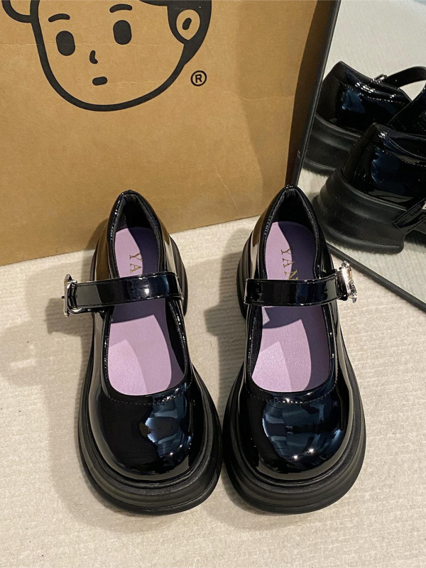 Loafers cu vârf rotund, partea superioară din piele sintetică, platformă 3–5 cm, design slip-on, stil coreean