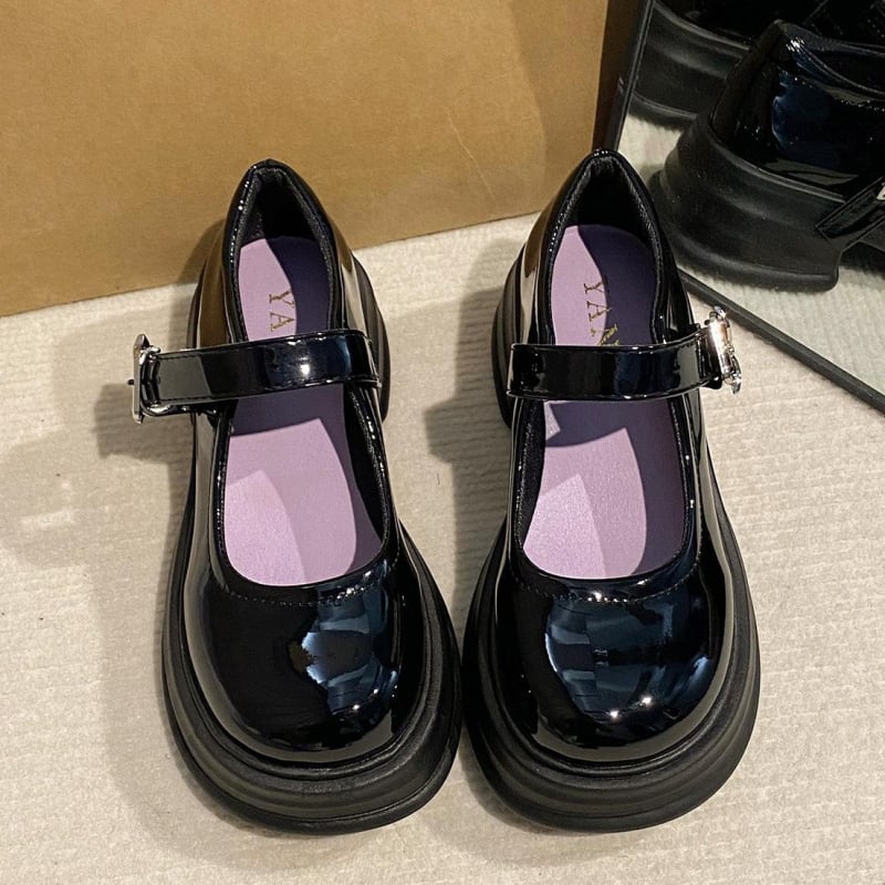 Loafers cu vârf rotund, partea superioară din piele sintetică, platformă 3–5 cm, design slip-on, stil coreean