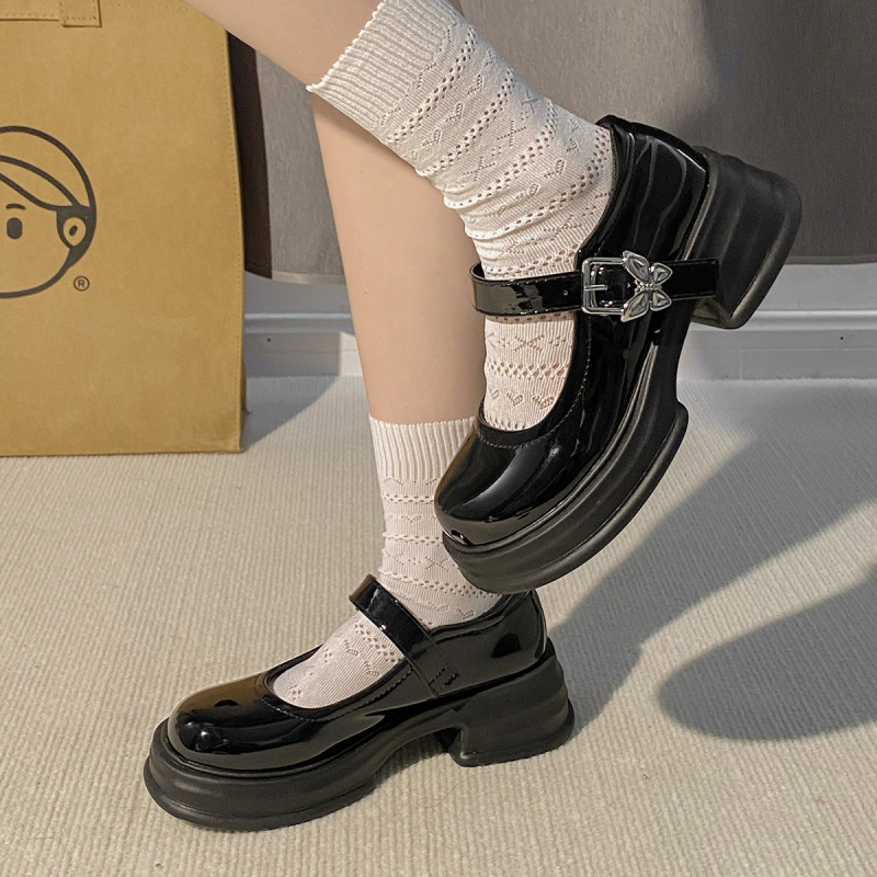 Loafers cu vârf rotund, partea superioară din piele sintetică, platformă 3–5 cm, design slip-on, stil coreean