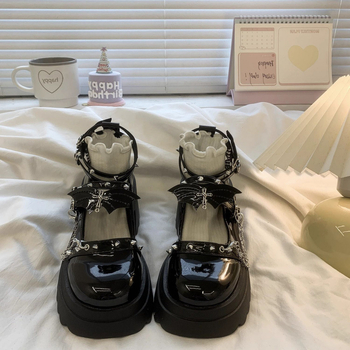 Pantofi platformă pentru femei - Mary Jane punk, vârf rotund, partea superioară PU, toc 3-5 cm, închidere cu cataramă