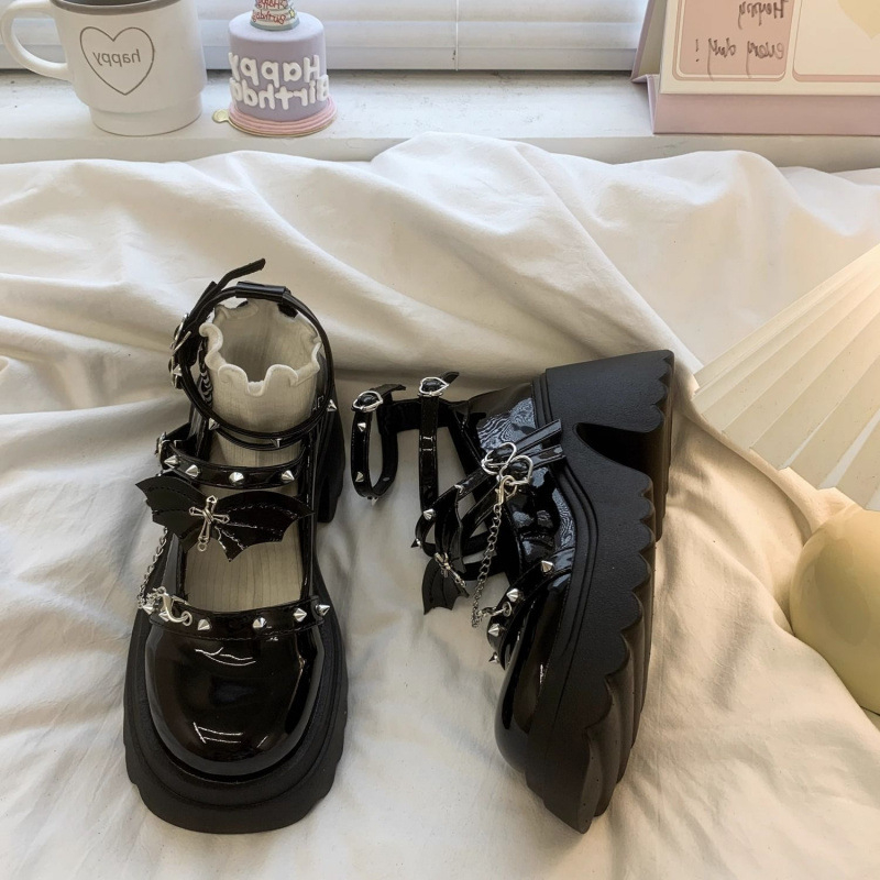 Pantofi platformă pentru femei - Mary Jane punk, vârf rotund, partea superioară PU, toc 3-5 cm, închidere cu cataramă