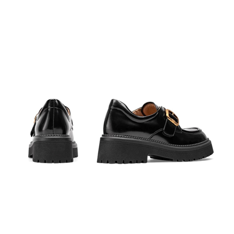 Ženske loaferice od prve slojevine teleće kože, okrugli nos, britanski stil, debeli pet 6–8 cm, TPR potplat, podstava od svinjske kože