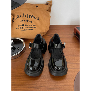 Pantofi Mary Jane pentru femei, vârf rotund, partea superioară PU, talpă groasă, toc gros, fără căptușeală, stil JK uniformă