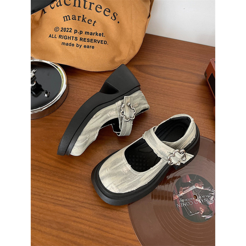 Pantofi Mary Jane pentru femei, vârf rotund, partea superioară PU, talpă groasă, toc gros, fără căptușeală, stil JK uniformă