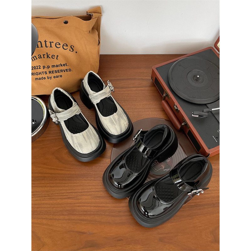 Pantofi Mary Jane pentru femei, vârf rotund, partea superioară PU, talpă groasă, toc gros, fără căptușeală, stil JK uniformă