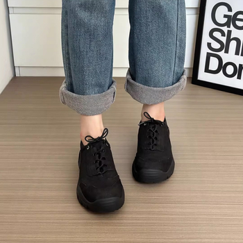 Lofers cu șireturi, vârf rotund, talpă din cauciuc, toc plat 1–3 cm, partea superioară și căptușeala din fibre super, toamnă 2025