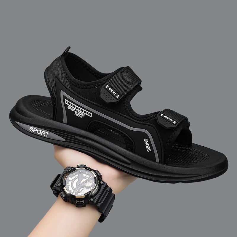 Мъжки плажни сандали с велкро, платнена горна част и PVC подметка, дишащи и с открити пръсти