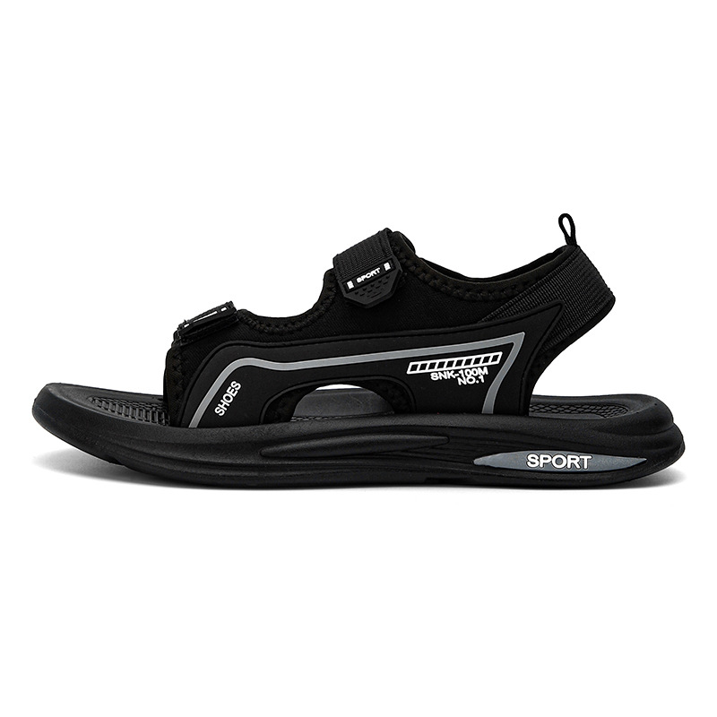 Мъжки плажни сандали с велкро, платнена горна част и PVC подметка, дишащи и с открити пръсти