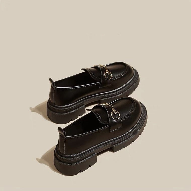 Loafers pentru femei — vârf rotund, toc plat, slip-on, talpă din cauciuc, PU vamp