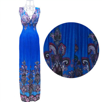 Rochie midi pentru femei, plisată, imprimeu boem, amestec Milk Silk-Linen, guler rotund, fără mâneci