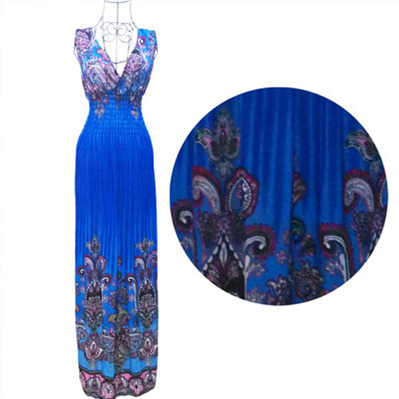 Rochie midi pentru femei, plisată, imprimeu boem, amestec Milk Silk-Linen, guler rotund, fără mâneci