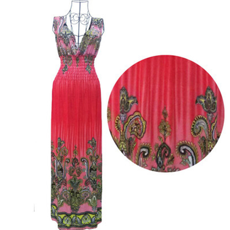 Rochie midi pentru femei, plisată, imprimeu boem, amestec Milk Silk-Linen, guler rotund, fără mâneci