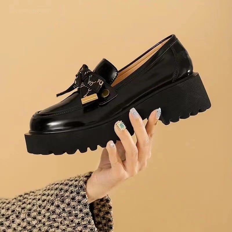 Ženske slip-on loaferice, britanski stil, okrugli vrh, PU gornji dio, gumena potplat, platforma 3-5 cm