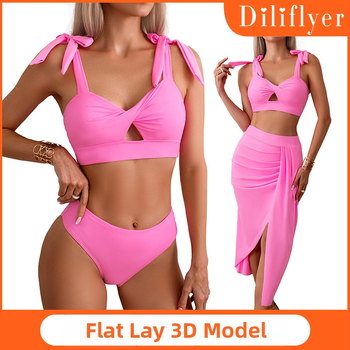Женски бански костюм от найлон, три части, еднотонен цвят, бързосъхнеща материя, висока еластичност, чашки с подплата без метална опора