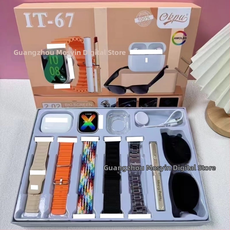 Pametni sat s Bluetooth slušalicom i setom naočala – kućište od aluminijske legure 44 mm, IPS zaslon, mjerenje otkucaja srca, krvnog tlaka i zasićenja krvi kisikom, praćenje sna, magnetsko punjenje, kompatibilan s iOS