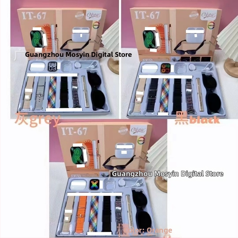 Pametni sat s Bluetooth slušalicom i setom naočala – kućište od aluminijske legure 44 mm, IPS zaslon, mjerenje otkucaja srca, krvnog tlaka i zasićenja krvi kisikom, praćenje sna, magnetsko punjenje, kompatibilan s iOS