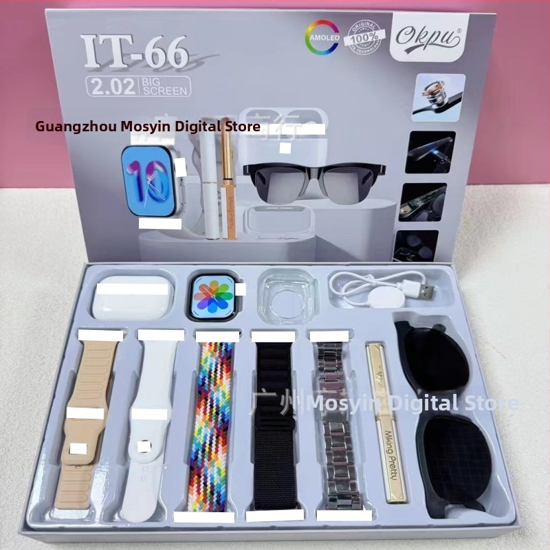 Pametni sat s Bluetooth slušalicom i setom naočala – kućište od aluminijske legure 44 mm, IPS zaslon, mjerenje otkucaja srca, krvnog tlaka i zasićenja krvi kisikom, praćenje sna, magnetsko punjenje, kompatibilan s iOS