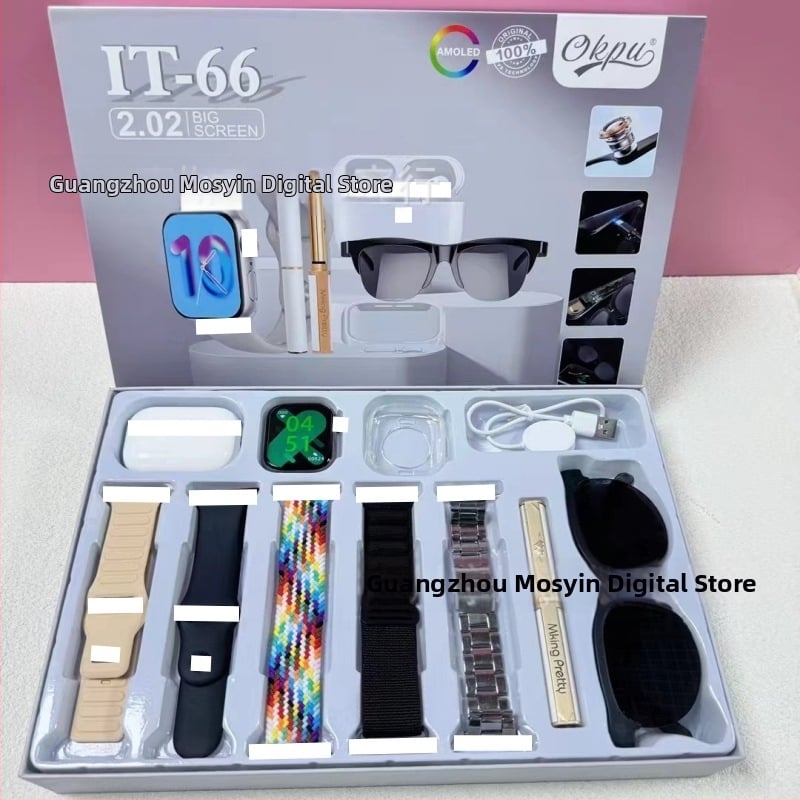 Pametni sat s Bluetooth slušalicom i setom naočala – kućište od aluminijske legure 44 mm, IPS zaslon, mjerenje otkucaja srca, krvnog tlaka i zasićenja krvi kisikom, praćenje sna, magnetsko punjenje, kompatibilan s iOS