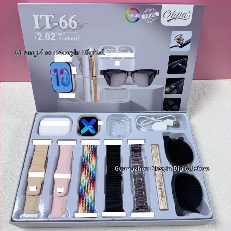 Pametni sat s Bluetooth slušalicom i setom naočala – kućište od aluminijske legure 44 mm, IPS zaslon, mjerenje otkucaja srca, krvnog tlaka i zasićenja krvi kisikom, praćenje sna, magnetsko punjenje, kompatibilan s iOS