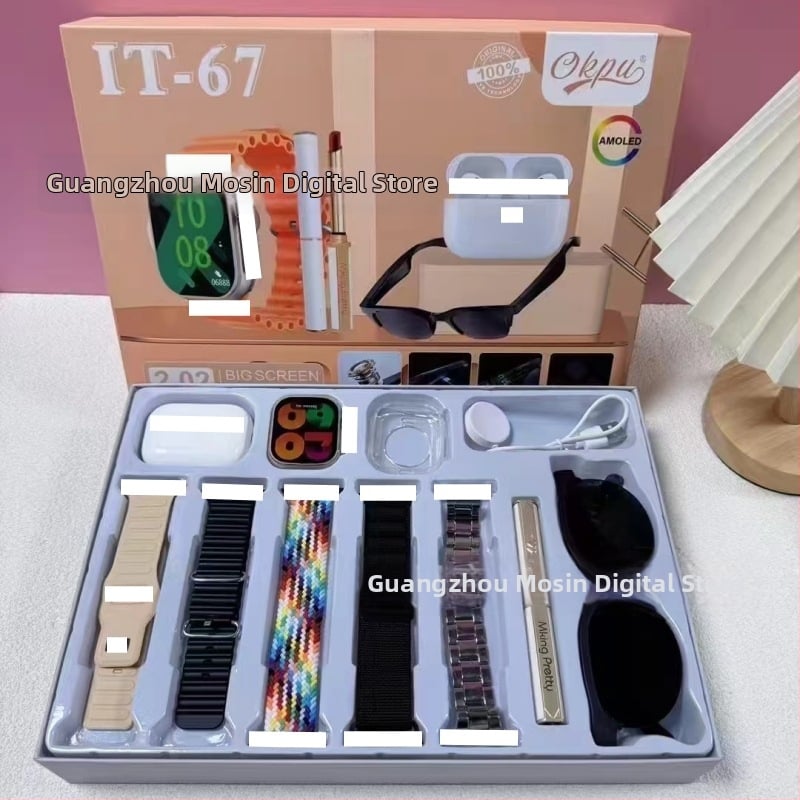 Pametni sat s Bluetooth slušalicom i setom naočala – kućište od aluminijske legure 44 mm, IPS zaslon, mjerenje otkucaja srca, krvnog tlaka i zasićenja krvi kisikom, praćenje sna, magnetsko punjenje, kompatibilan s iOS