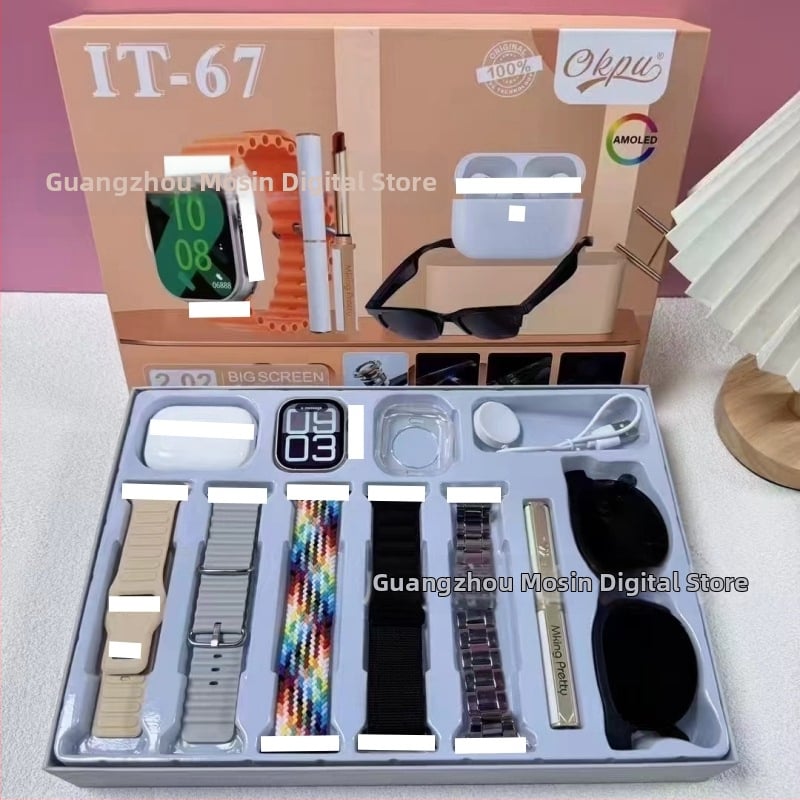 Pametni sat s Bluetooth slušalicom i setom naočala – kućište od aluminijske legure 44 mm, IPS zaslon, mjerenje otkucaja srca, krvnog tlaka i zasićenja krvi kisikom, praćenje sna, magnetsko punjenje, kompatibilan s iOS