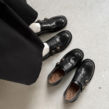 Ženske kožne loaferice u japanskom stilu – dvostruka goveda koža gornji dio, zaobljeni vrh, srednja peta 3–5 cm, slip-on