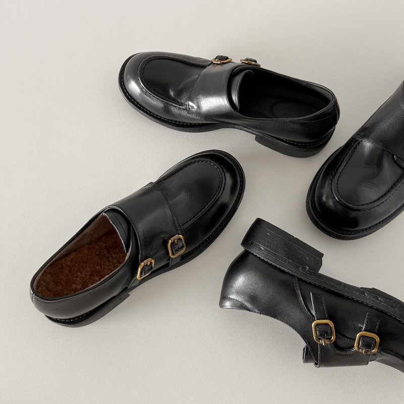 Ženske kožne loaferice u japanskom stilu – dvostruka goveda koža gornji dio, zaobljeni vrh, srednja peta 3–5 cm, slip-on
