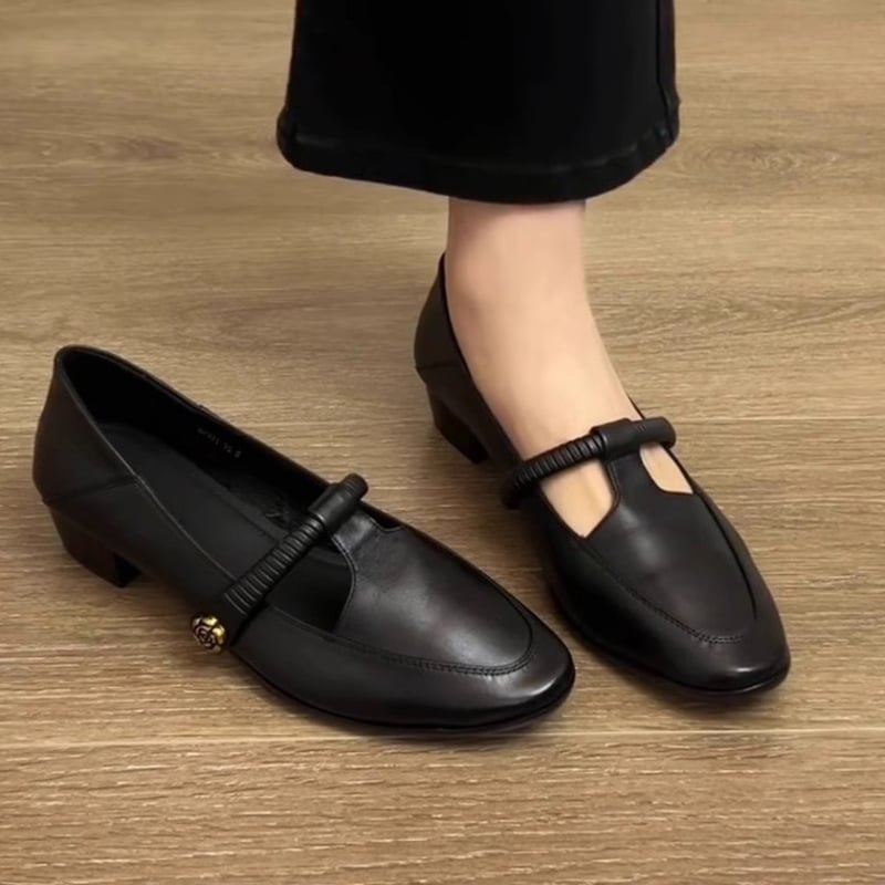 Ženske Mary Jane ravne cipele s gornjim dijelom od ovčje kože, šiljasti nos, niski blok-potpetica, slip-on dizajn