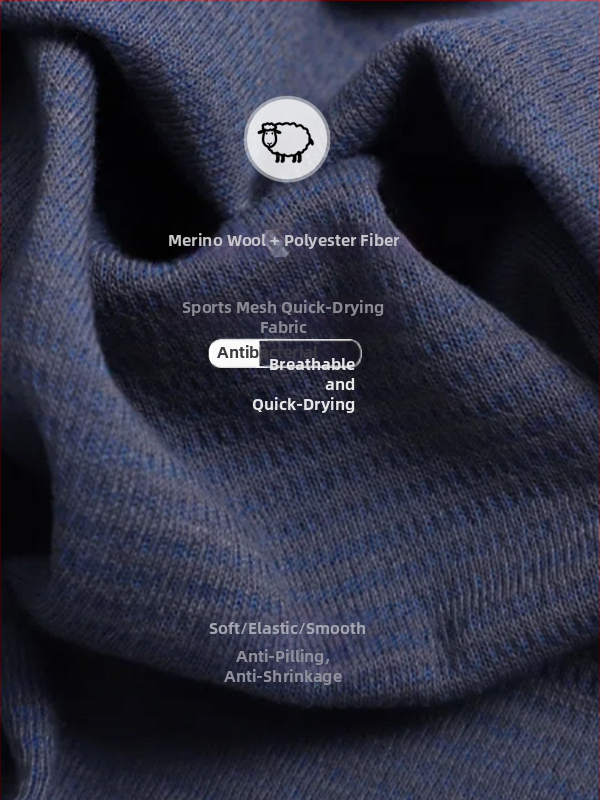 Merino vuna brzi sušenje vanjski komplet – unisex termalni donji sloj, mješavina vuna-poliester, jednobojni uzorak, za zimu, proljeće i jesen