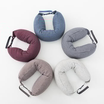 Φορητό μαξιλάρι λαιμού σε σχήμα U, λατέξ γέμιση, κατάλληλο για ενήλικες, για γραφείο και ταξίδια, κάλυμμα από 100% βαμβάκι, ιαπωνικού στυλ