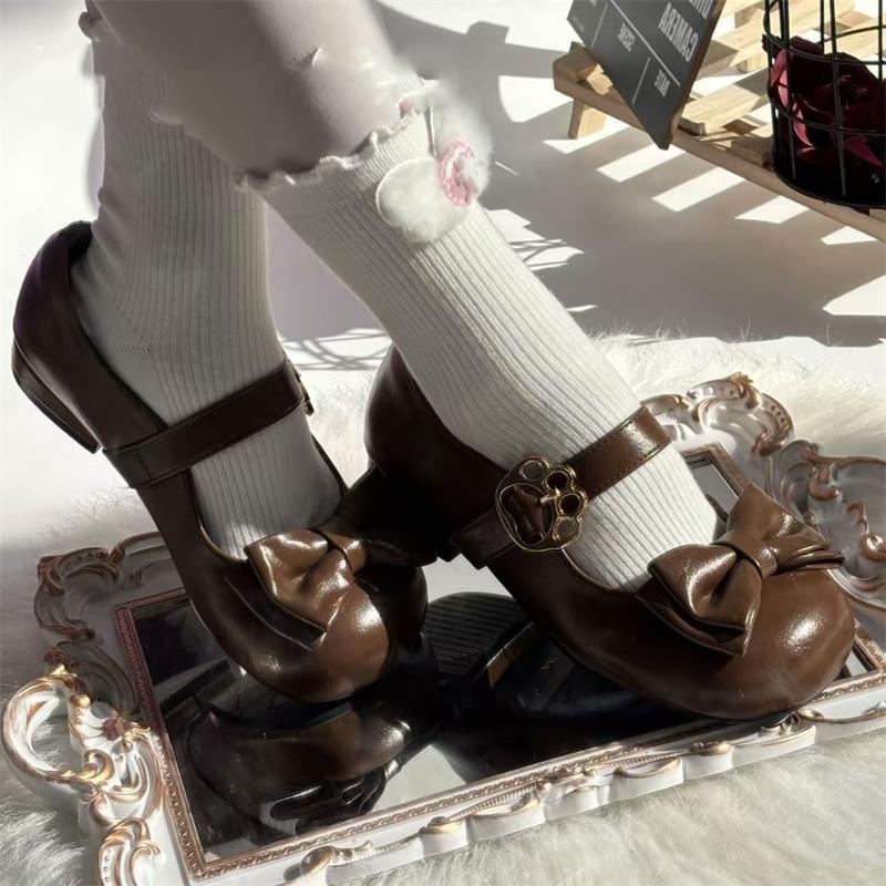 Lolita ženske cipele s okruglim nosom, JK stil, PU gornji dio, gumeni đon, niski 1–3 cm, kopča s jednim remenom