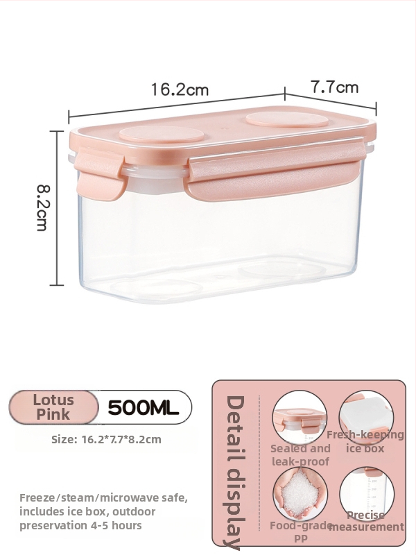 Kutija za čuvanje hrane s ladicom za led, zatvarač tipa brave, prijenosna, s mjernom skalom (PP)