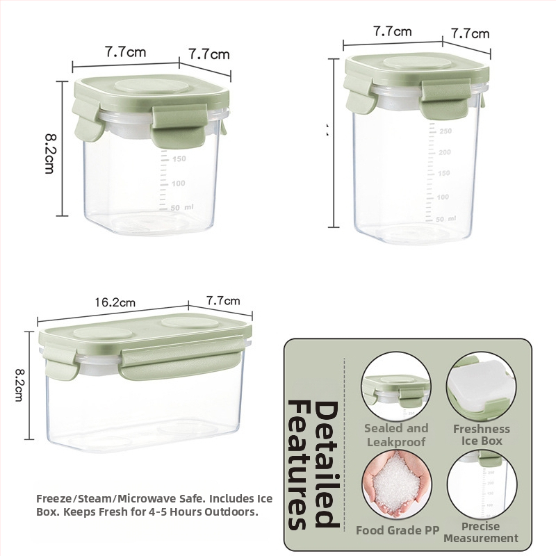 Kutija za čuvanje hrane s ladicom za led, zatvarač tipa brave, prijenosna, s mjernom skalom (PP)