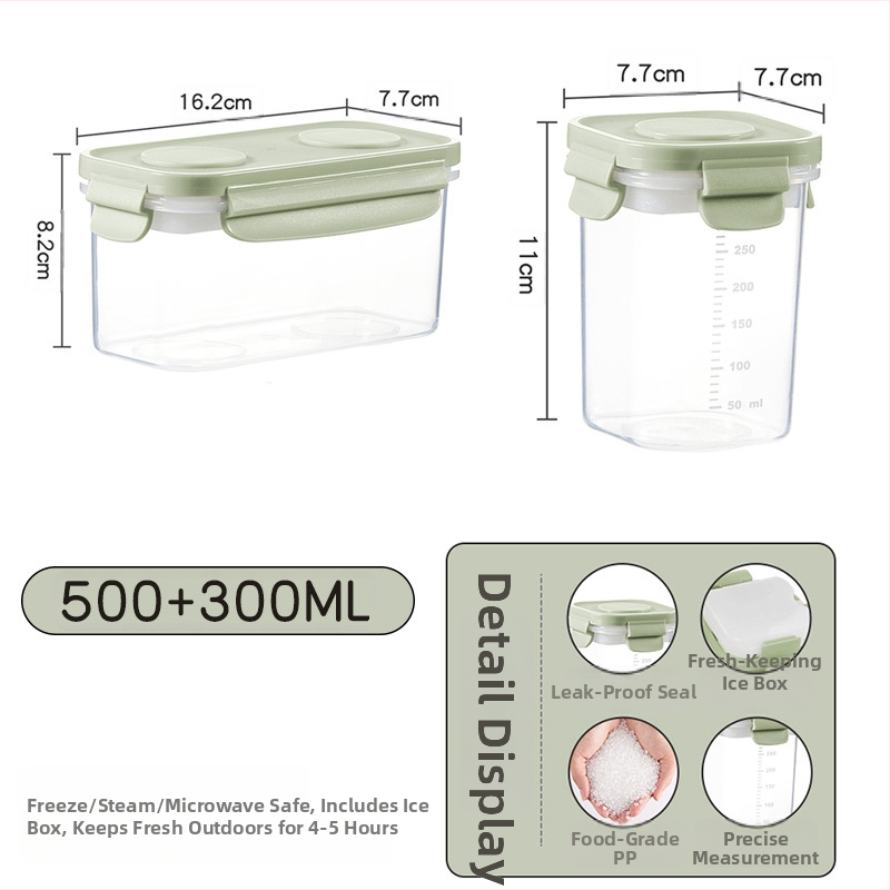 Kutija za čuvanje hrane s ladicom za led, zatvarač tipa brave, prijenosna, s mjernom skalom (PP)