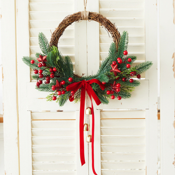 Коледна висяща декорация за входна врата, дърво и PVC, марка First Flower, стил Ин стил