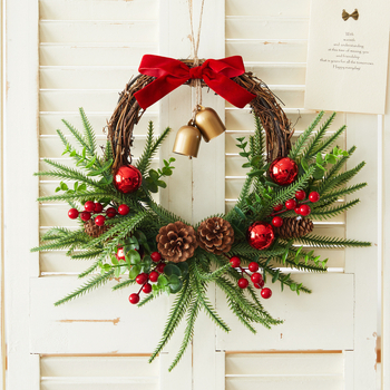 Коледна висяща декорация за входна врата, дърво и PVC, марка First Flower, стил Ин стил
