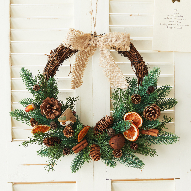 Коледна висяща декорация за входна врата, дърво и PVC, марка First Flower, стил Ин стил