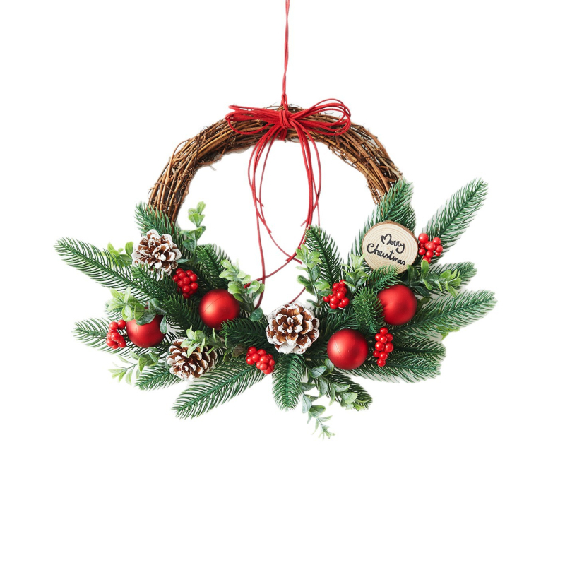Коледна висяща декорация за входна врата, дърво и PVC, марка First Flower, стил Ин стил