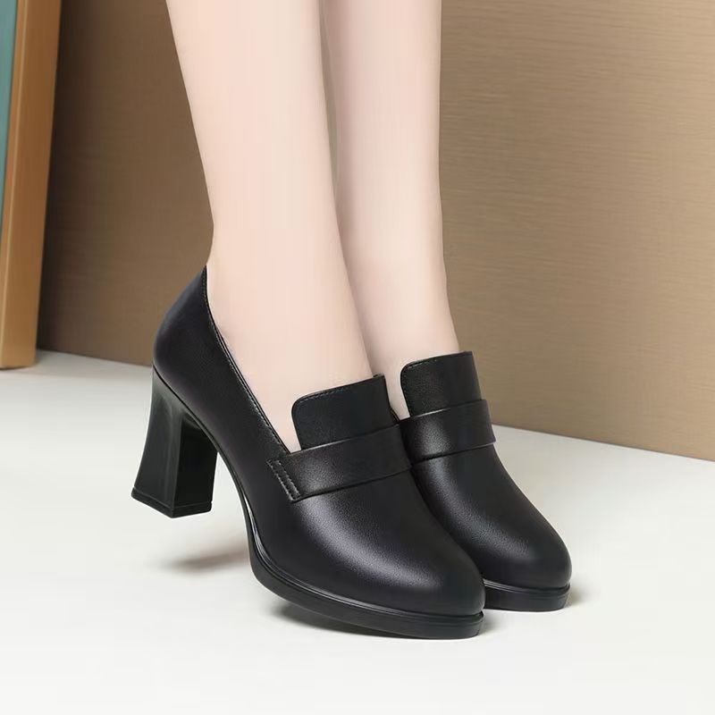 Ženske PU loafers, vodootporne, s dubokim otvorom, okrugli vrh, unutarnja koža sintetička, podstava PU, visina potpetice 3–6 cm