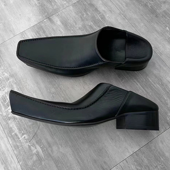 Unisex Derby cipele od kože, kvadratni nos, gornji dio od mikrovlakana, debeli srednji pet 3-5 cm, gumena potplat