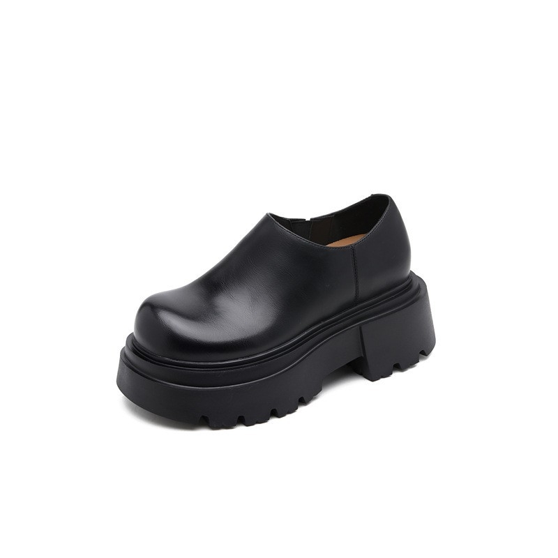 Ženske kožne cipele u vintage britanskom stilu, Slip-On, debela platforma, peta 6–8 cm, okrugli vrh