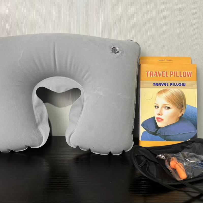 Napuhivački U-oblik jastuk za vrat – kompaktan za putovanja i kampiranje, PVC materijal, debljina 17, težina 58, pogodan za odrasle i djecu