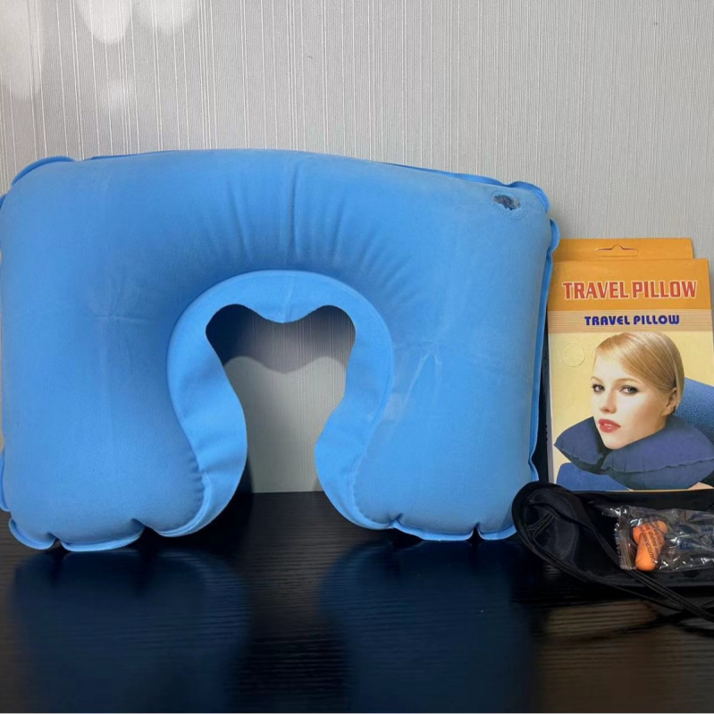 Napuhivački U-oblik jastuk za vrat – kompaktan za putovanja i kampiranje, PVC materijal, debljina 17, težina 58, pogodan za odrasle i djecu