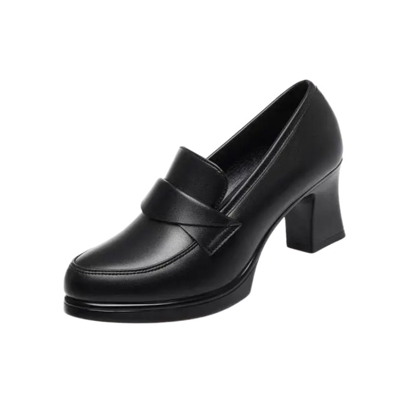 Ženske Slip-On loafers, PU gornji dio, okrugli vrh, 6–8 cm chunky potpetica, gumena potplat, ulošak od ovčje kože