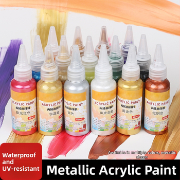 Akrilový pigment s kovovým leskom, sada 15 fľaštičiek, vodotesný, na farbenie, graffiti a pozlátenie stien