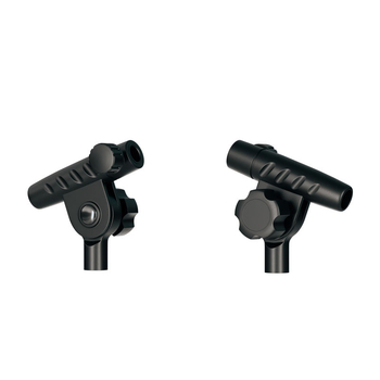 Микрофонна стойка с Т-образно съединение, разширение на напречната греда, свързващ прът и скоба