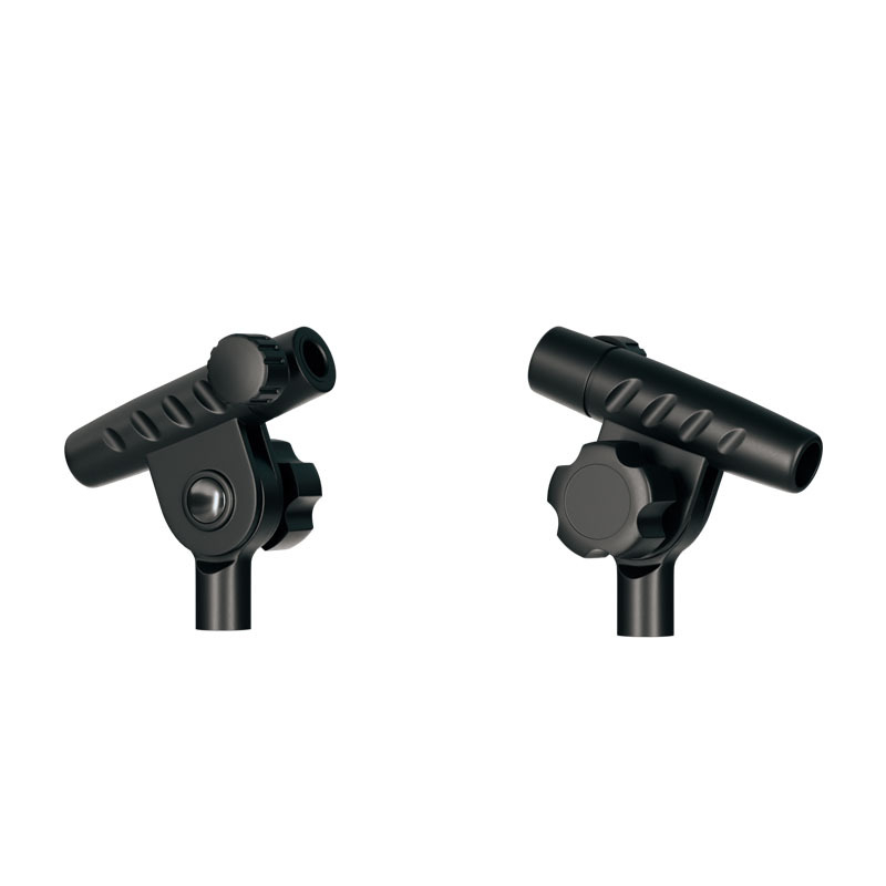 Микрофонна стойка с Т-образно съединение, разширение на напречната греда, свързващ прът и скоба